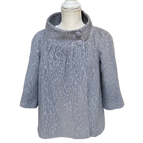 Rebecca Taylor Swing Cape Jacket with Leopard Print in Gray Size: 4